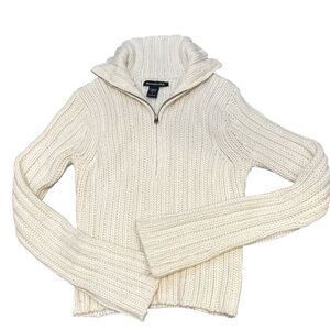 Vtg Abercrombie & Fitch Y2K Cable Knit Sweater Crew Neck Lambswool *stain